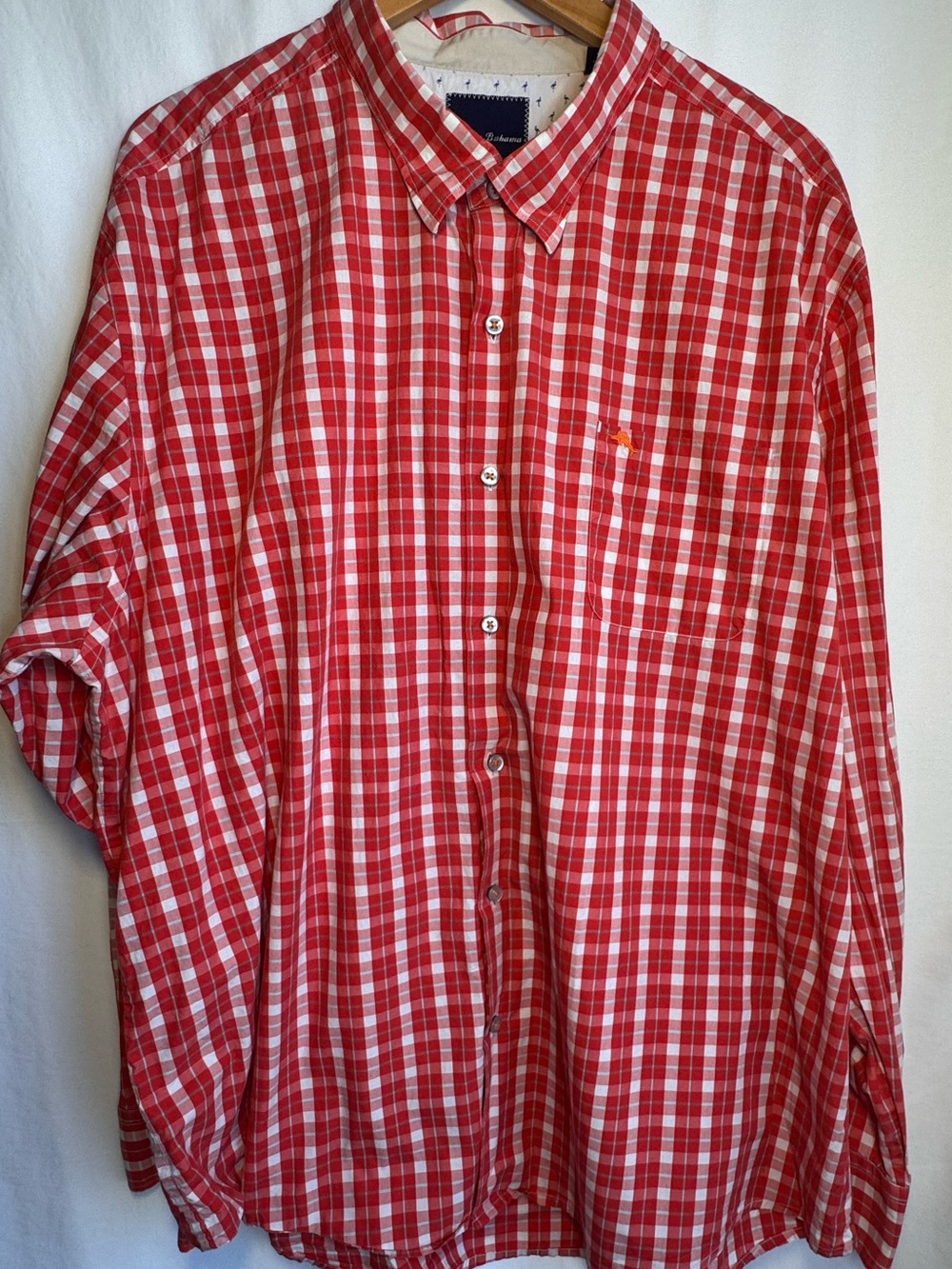 Tommy Bahama Men’s 3XB Red White Gingham Plaid Long Sleeve Button Down Shirt